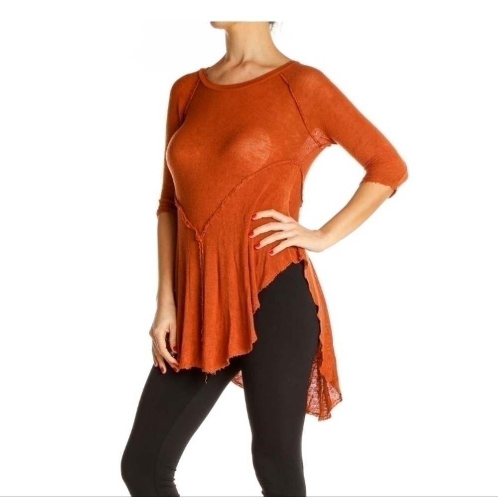 INTIMATELY FREE PEOPLE SHEER LONG SLEEVE TUNIC BLOUSE IN RUST ORANGE, SZ MEDIUM
